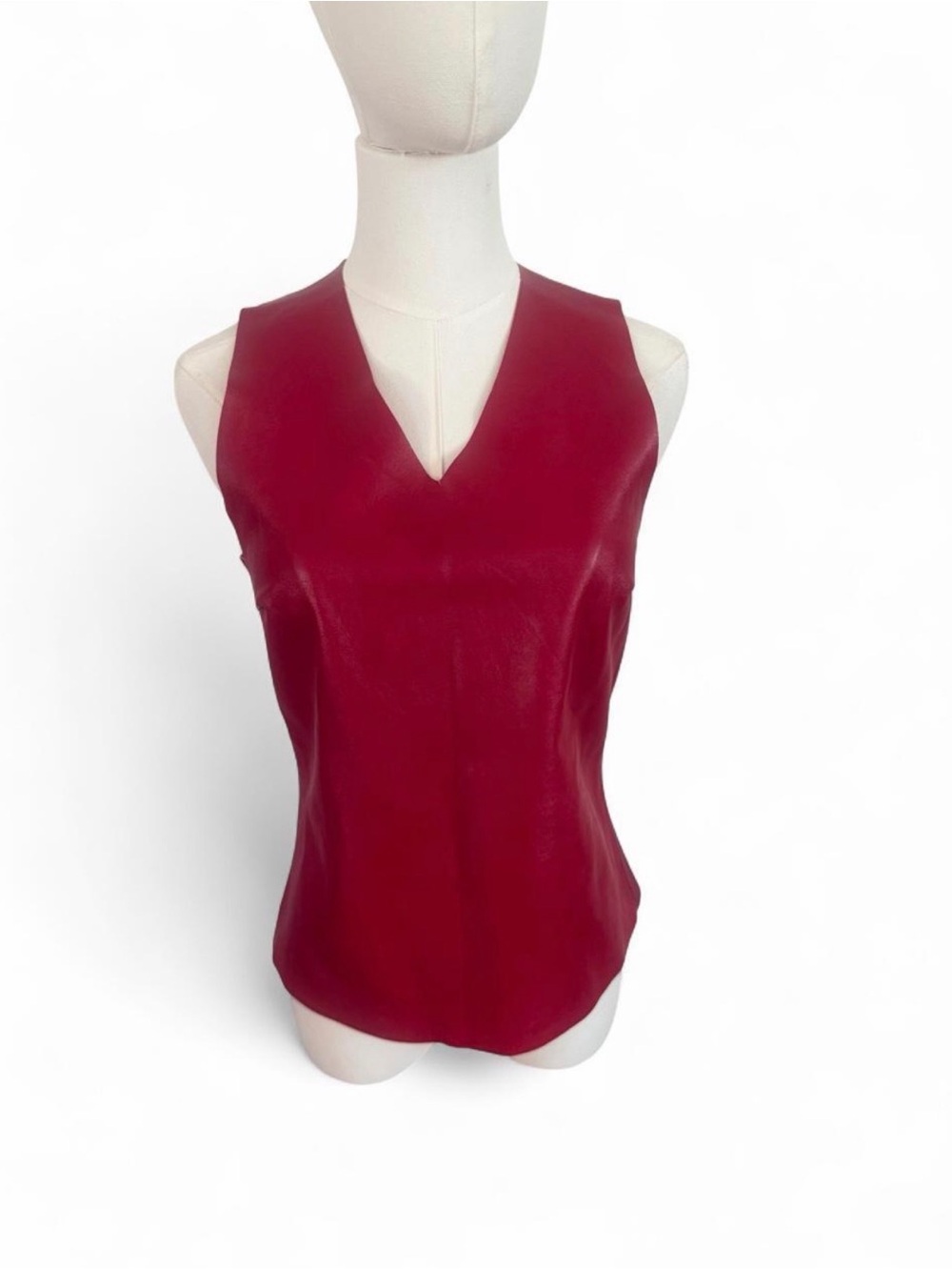 90s leather V-Neck Red Women's Top